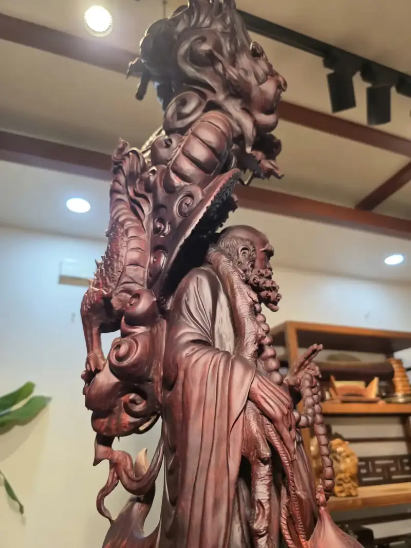 Tượng Đạt Ma Gỗ Nu Tử Đàn Đỏ Cao 126cm