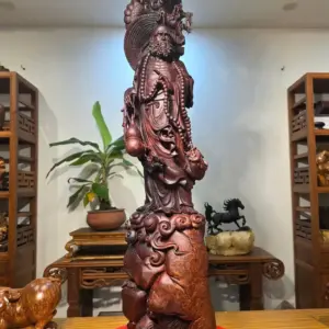 Tượng Đạt Ma Gỗ Nu Tử Đàn Đỏ Cao 126cm