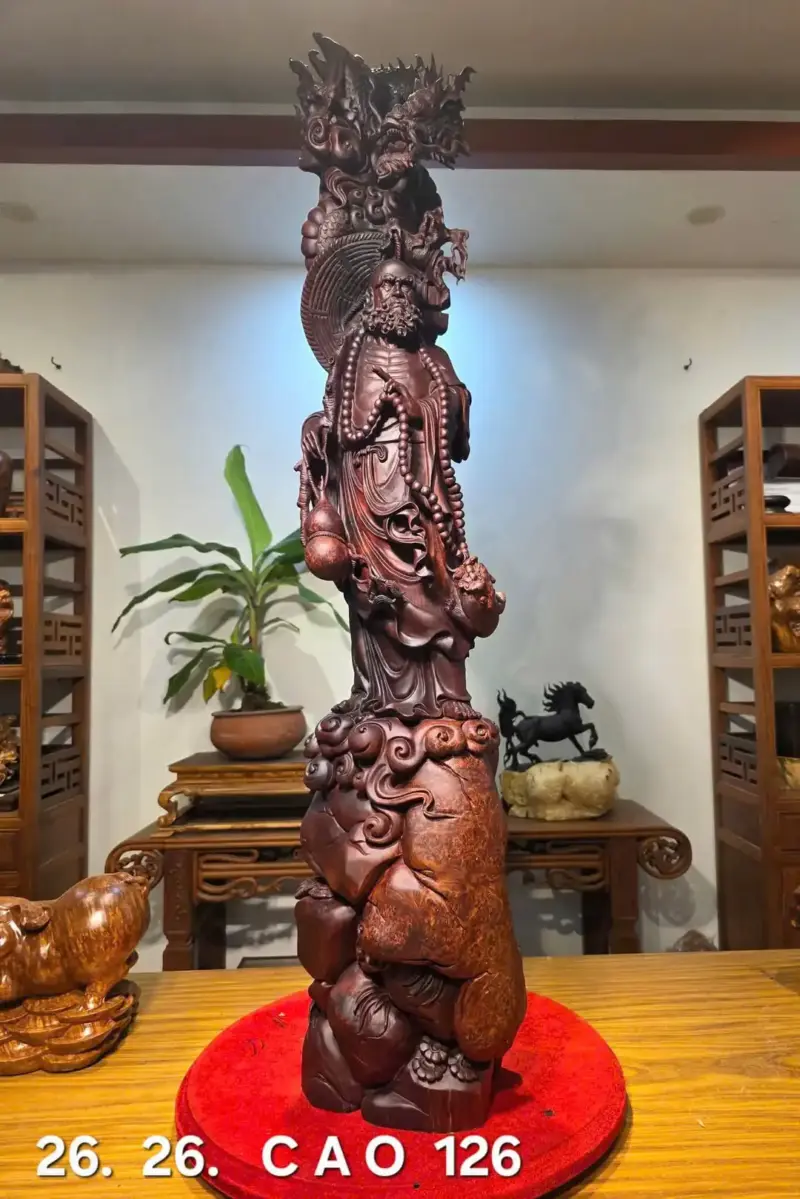 Tượng Đạt Ma Gỗ Nu Tử Đàn Đỏ Cao 126cm