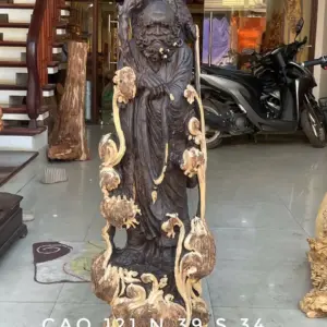 Tượng Đạt Ma Gỗ Nu Mun Cao 121cm