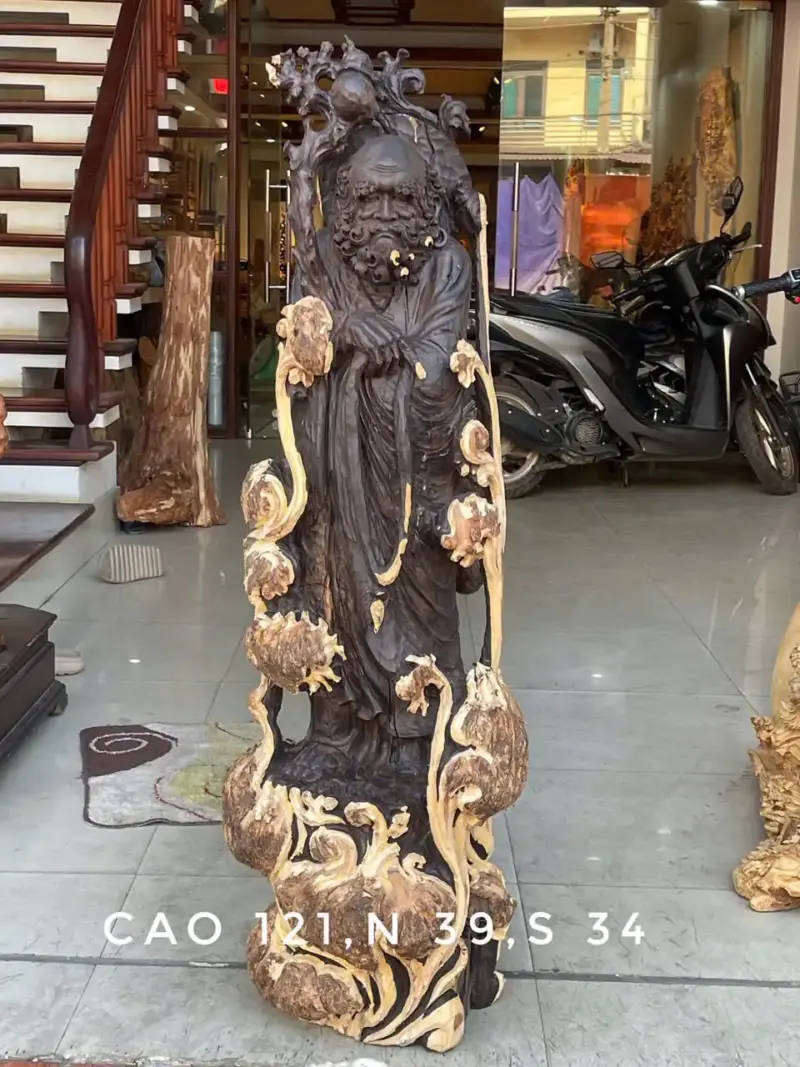 Tượng Đạt Ma Gỗ Nu Mun Cao 121cm
