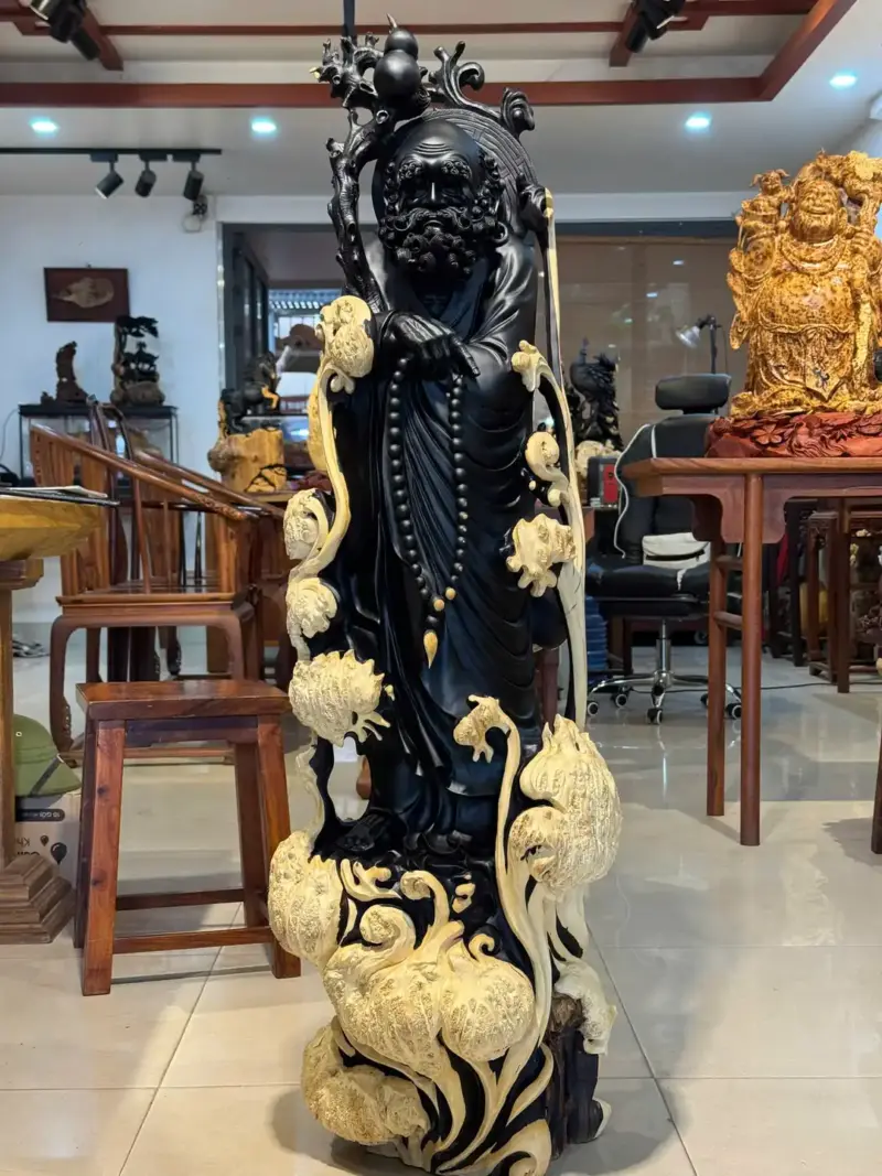 Tượng Đạt Ma Gỗ Nu Mun Cao 121cm