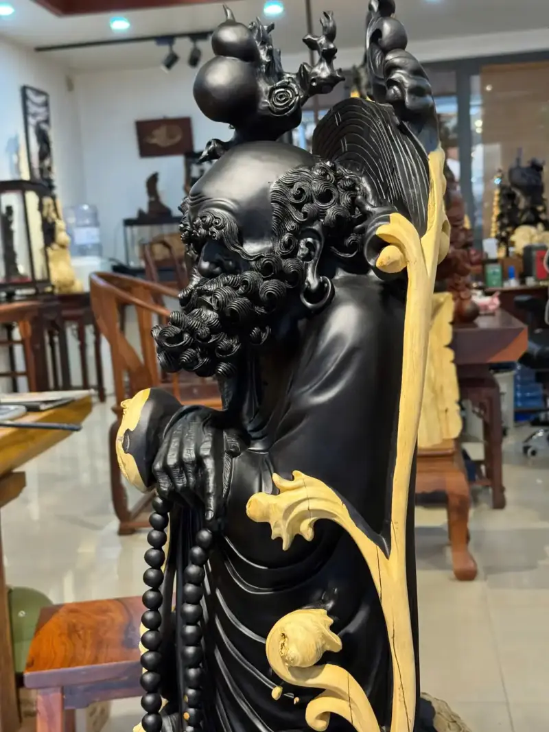 Tượng Đạt Ma Gỗ Nu Mun Cao 121cm