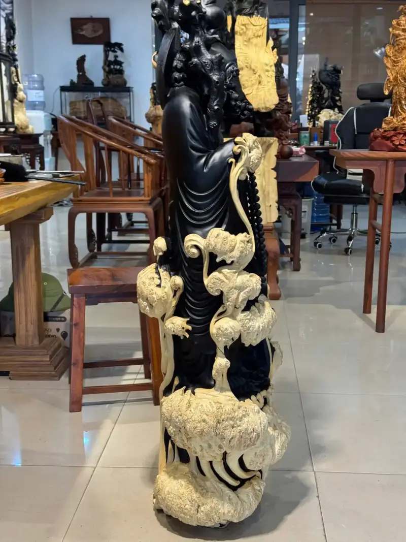 Tượng Đạt Ma Gỗ Nu Mun Cao 121cm
