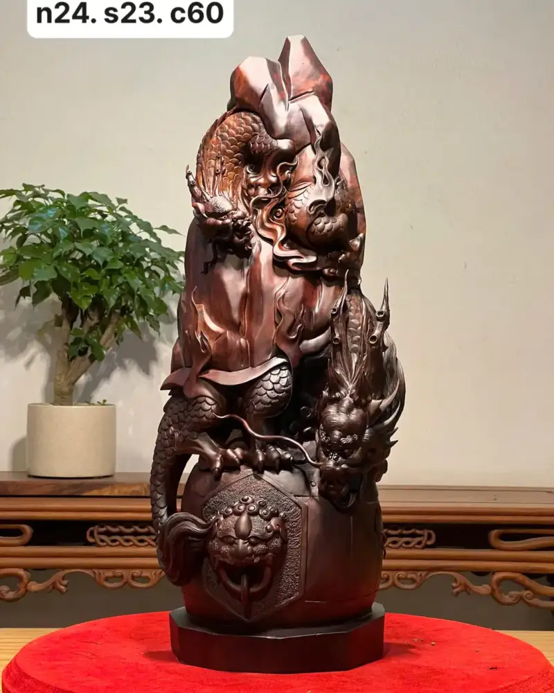 Tượng Huyền Vũ Gỗ Trắc Cao 60cm