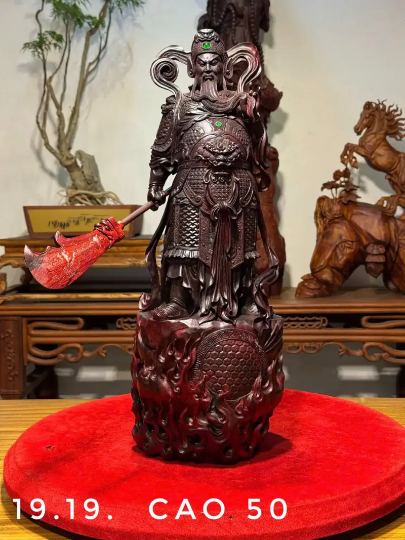Tượng Quan Công Gỗ Tử Đàn Ấn Cao 50cm