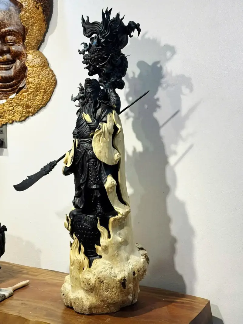 Tượng Quan Công Gỗ Nu Mun Cao 116cm
