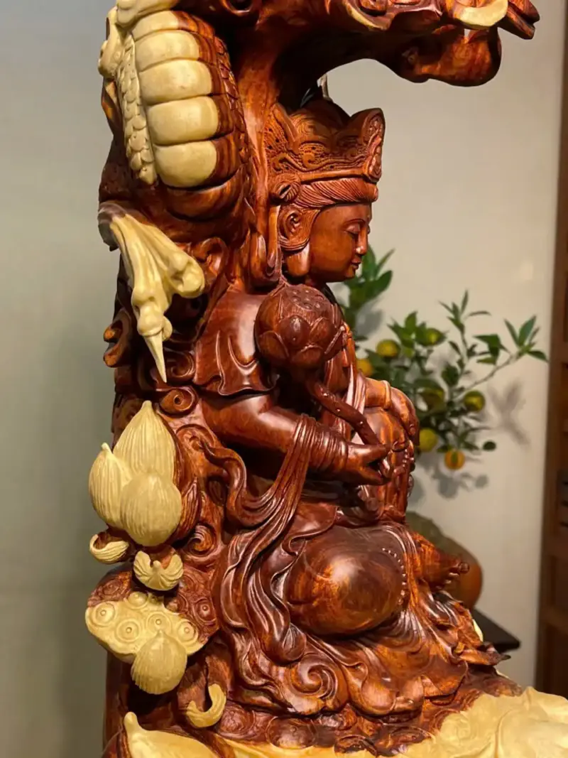 Tượng Phật Gỗ Nu Tử Đàn Cao 107cm