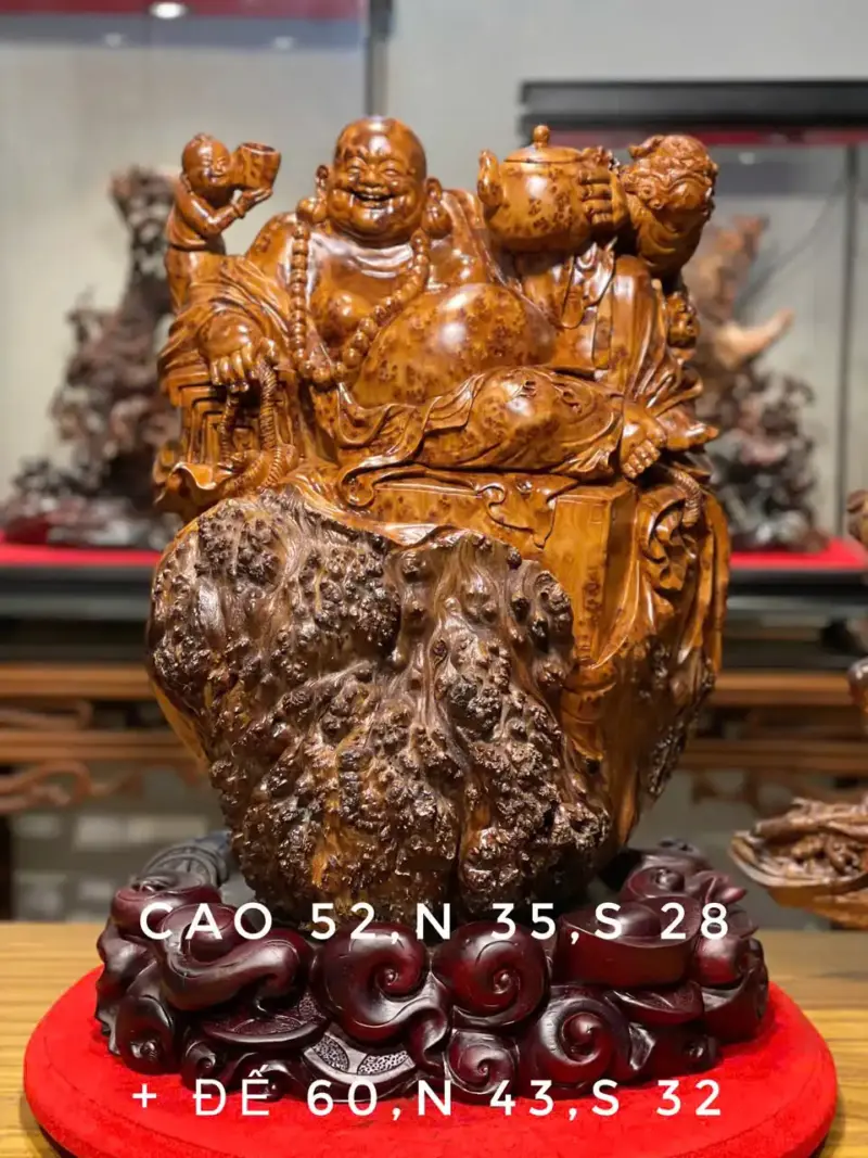 Tượng Di Lặc Gỗ Nu Ngọc Am Cao 60cm