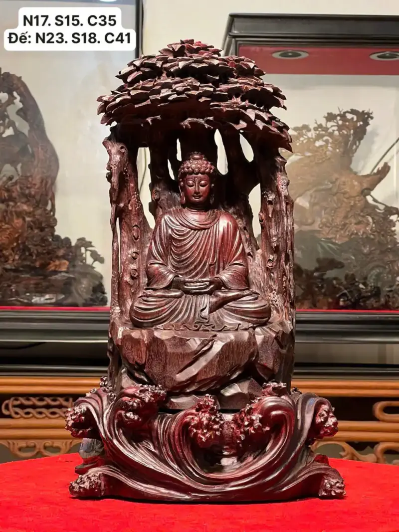 Tượng Phật A Di Đà Gỗ Tử Đàn Ấn Độ Cao 41cm